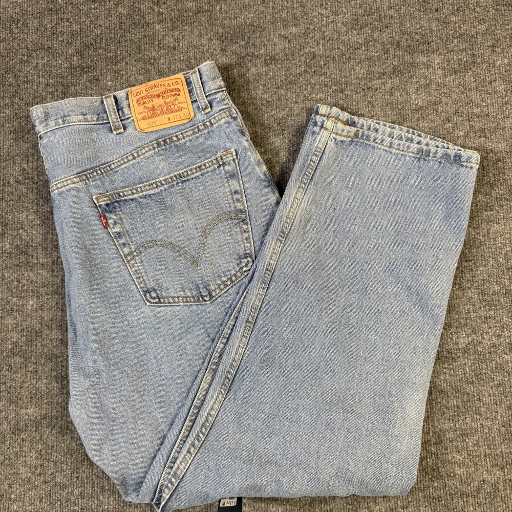 Levis 505 Mens 42x30 Jeans Light Wash Blue Regular Fit Straight Leg Denim Y2K